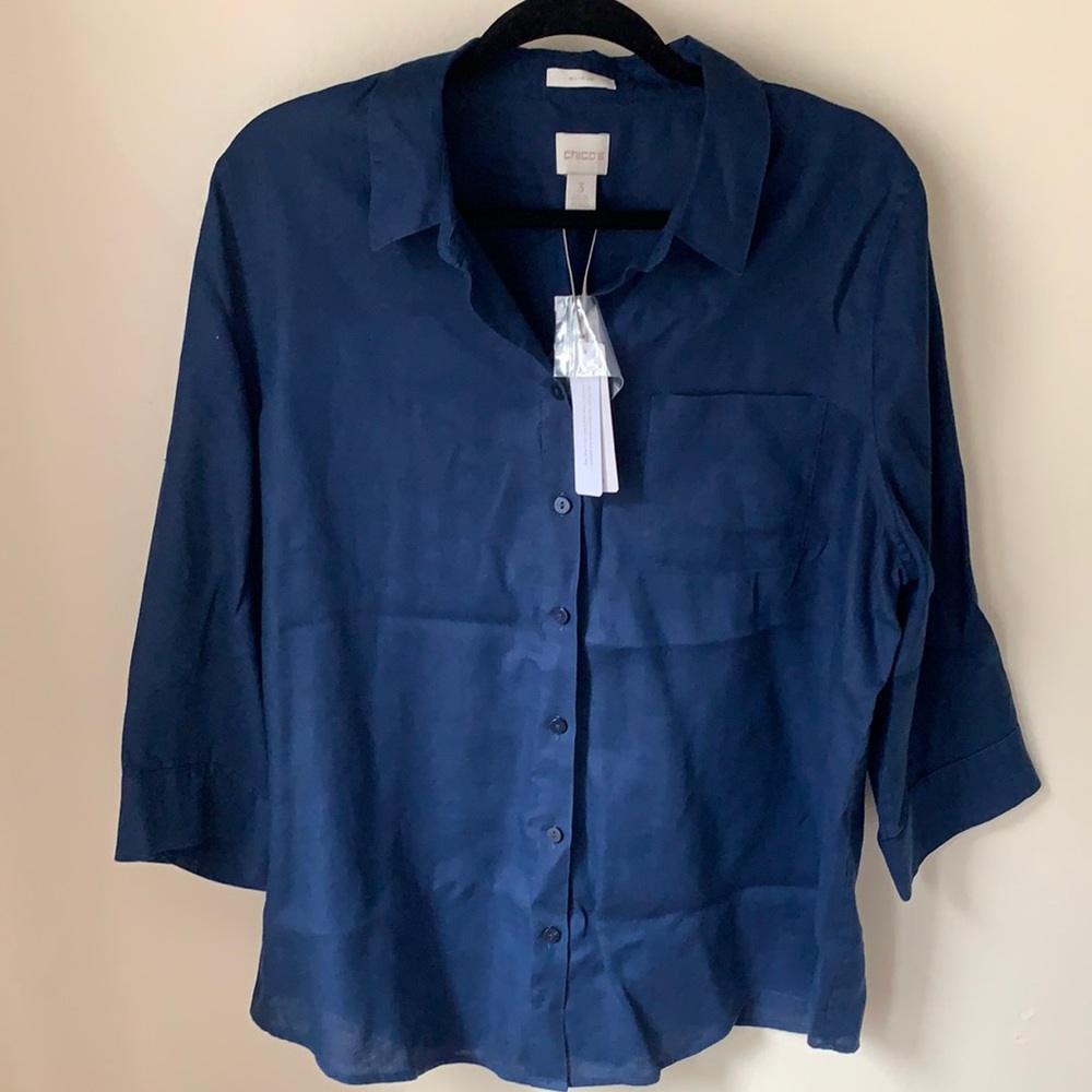 NWT - Chico’s button Down Blouse - Navy/Blue